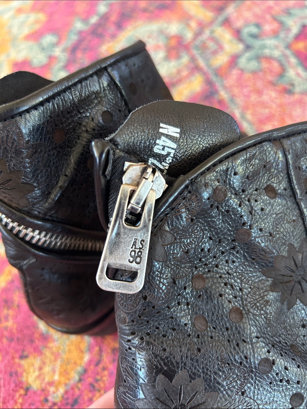 A.S.98 | Women’s Black Floral Embossed Leather Jase Wrap Zip Ankle Boots Size 6 - Picture 10 of 16